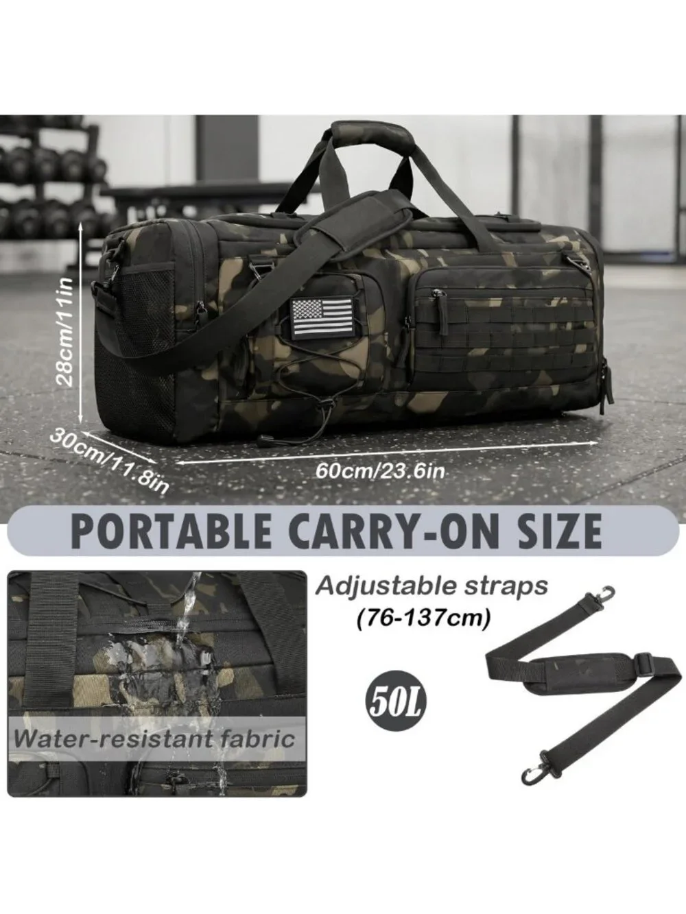 Extra Large 50L Gym Duffle Bag for Travel, Workout & Overnight - Shoe & Laptop